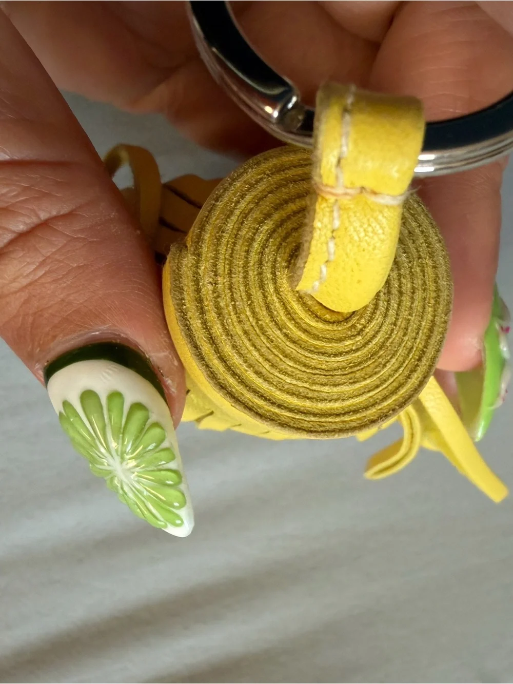 Hermès Yellow Leather Tassel Keyring with Silver-Tone Ring